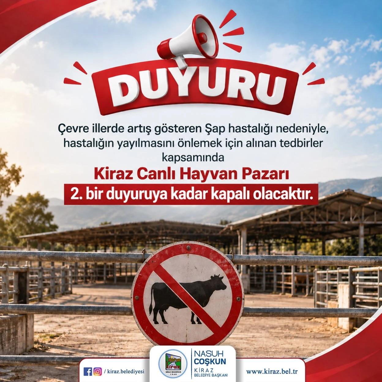Kiraz Canlı Hayvan Pazarı Geçici Olarak Kapatıldı